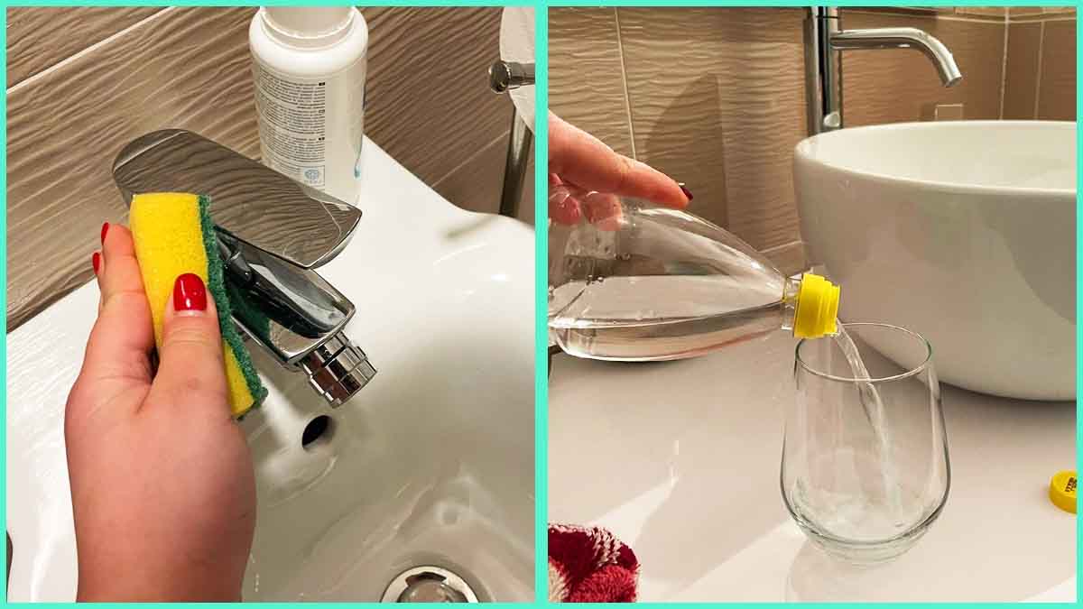 Una botella de vinagre es todo lo que necesita para eliminar la cal y la suciedad de su cuarto de baño.