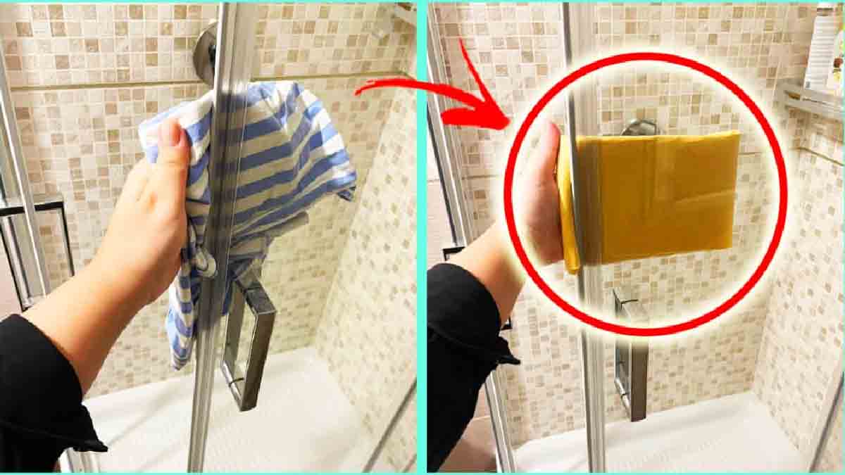 Utiliza el truco de los dos paños para eliminar la cal del cristal de la ducha.