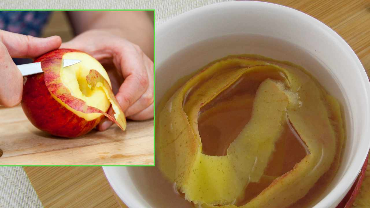 Cáscaras de manzana, NO LAS TIRES, sino ponlas en un vaso y añade un poco de agua.