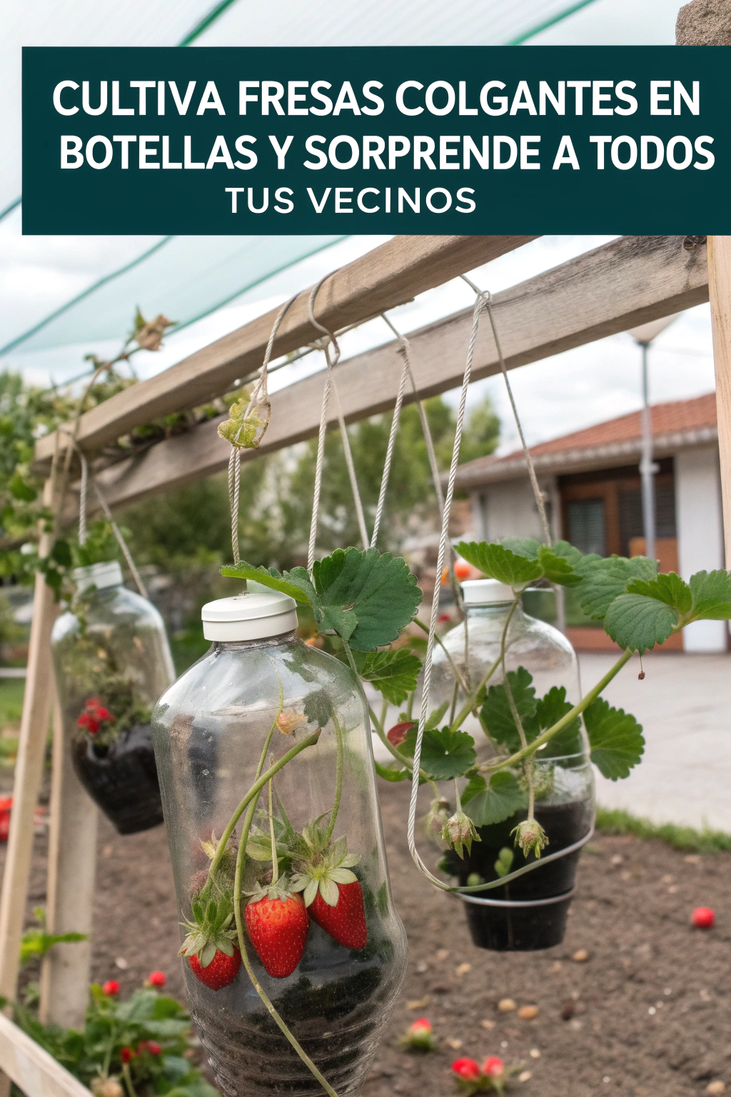 Cultiva fresas colgantes en botellas y sorprende a todos tus vecinos