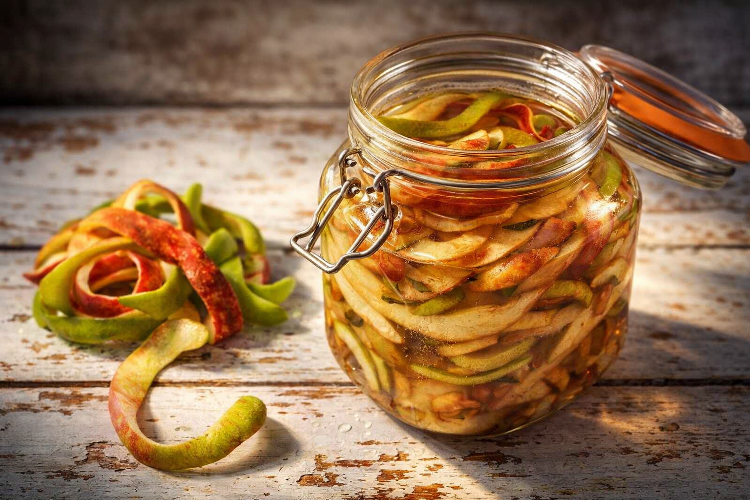Cáscaras de manzana, sumérgelas en un frasco con agua: lo que sucede es sorprendente