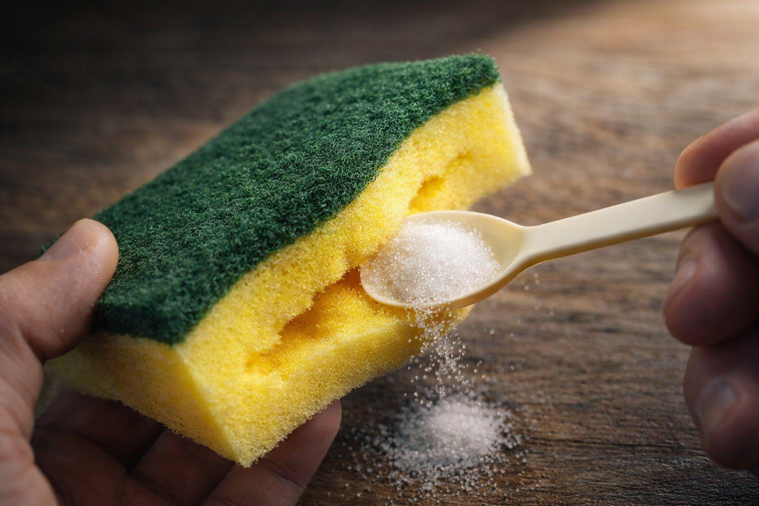 Espolvorea sal en una esponja para platos y lo que descubrirás te sorprenderá