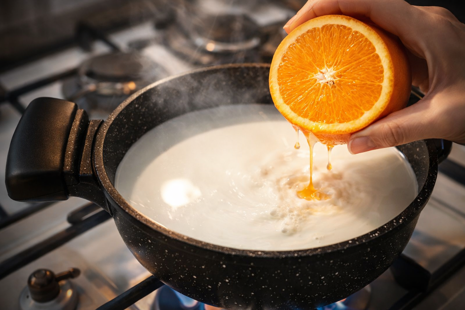 Exprime el jugo de una naranja en leche hirviendo, una vez que lo pruebes no podrás dejar de hacerlo