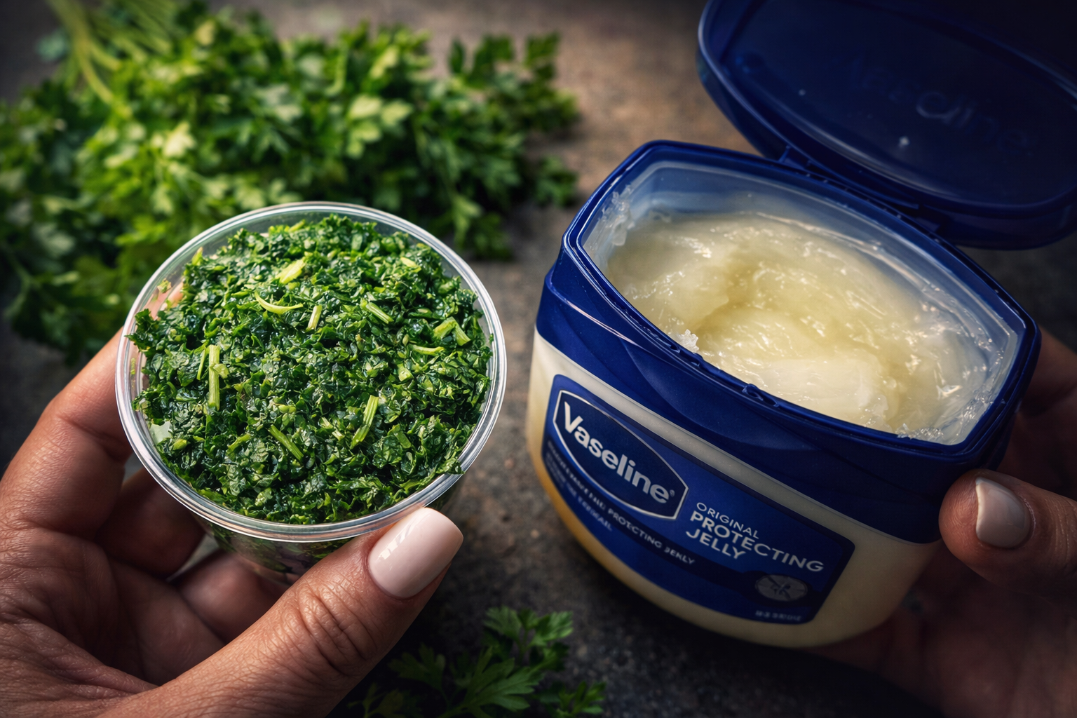 Mezcla perejil con vaselina para un eficaz mascarilla de colágeno