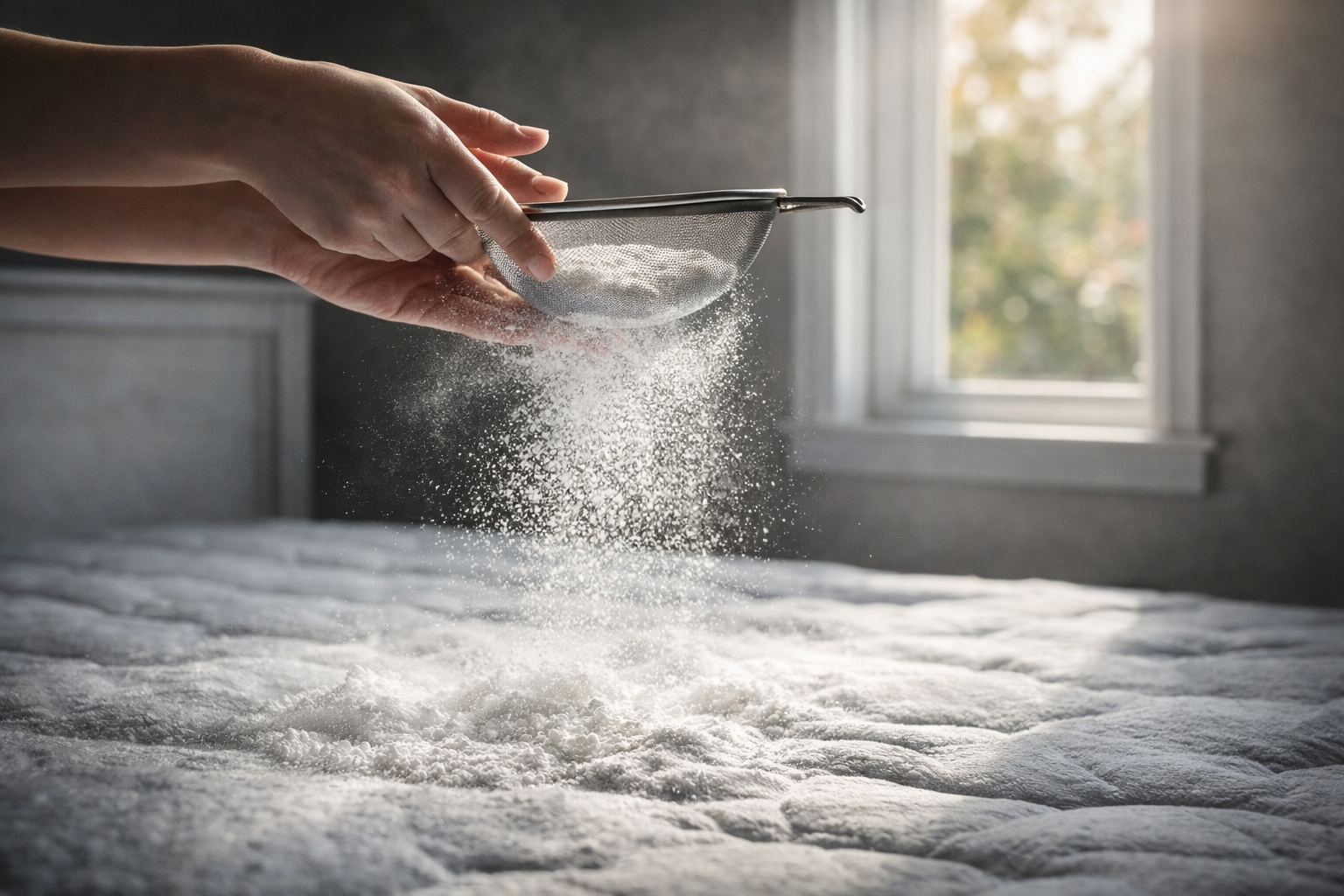 Una mujer espolvorea bicarbonato de sodio sobre su colchón por esta práctica razón inteligente