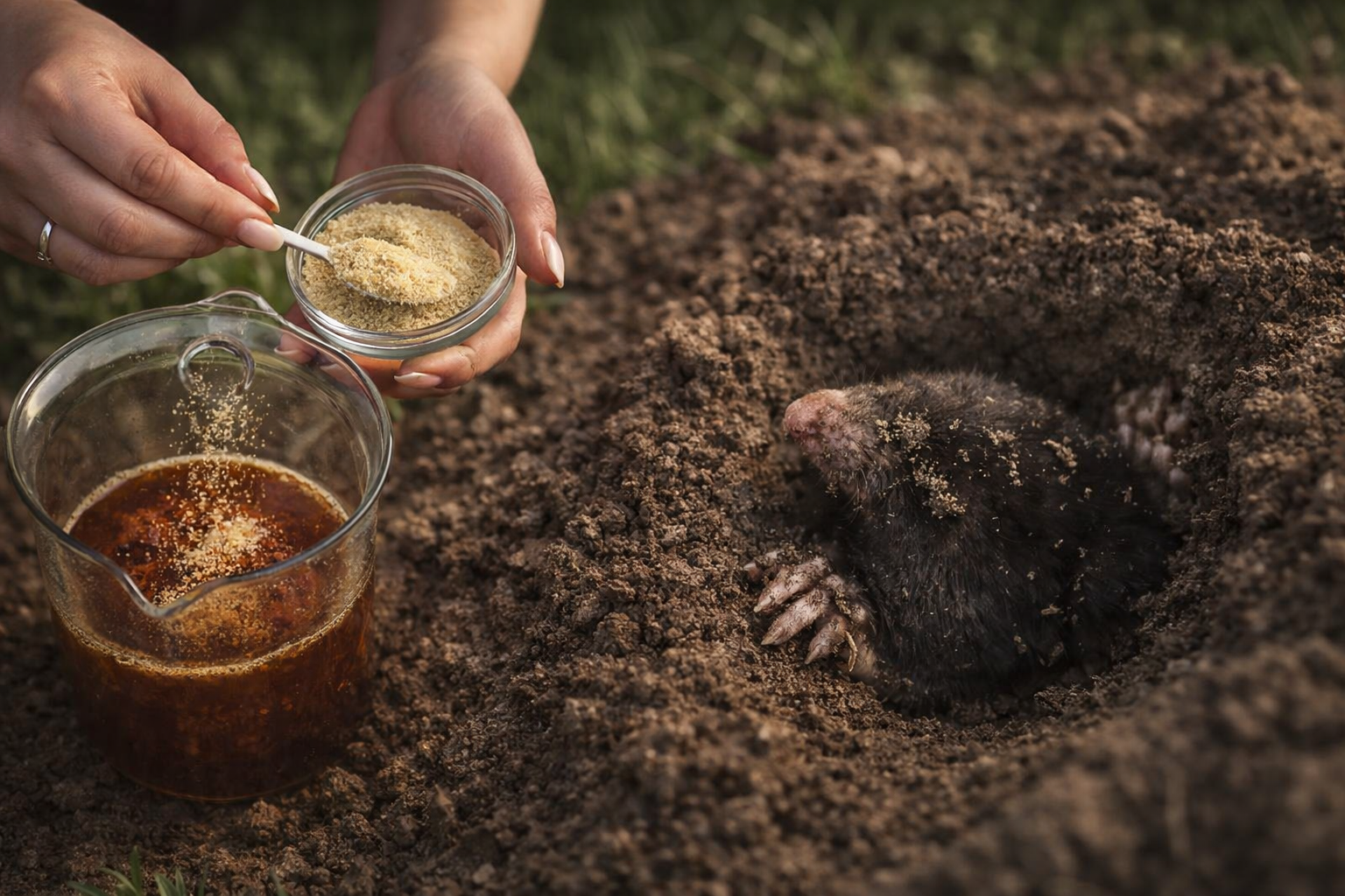 Vierto este líquido en el montículo y la topo se va del jardín en una sola noche