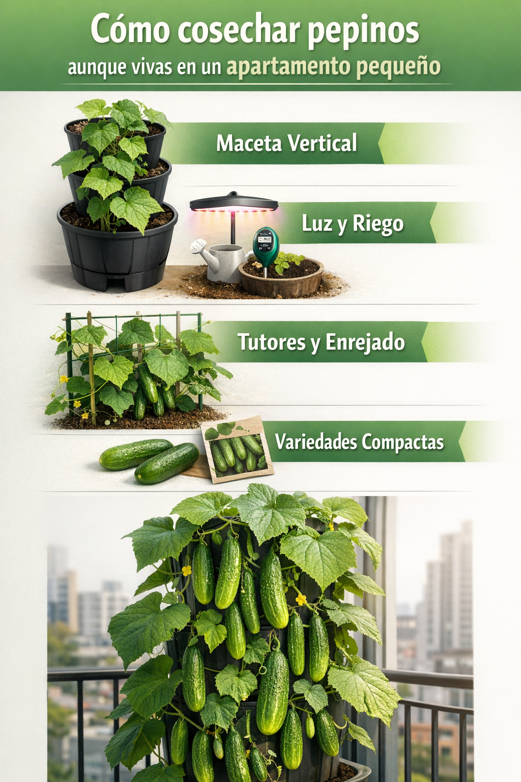 Cómo cosechar pepinos aunque vivas en un apartamento pequeño