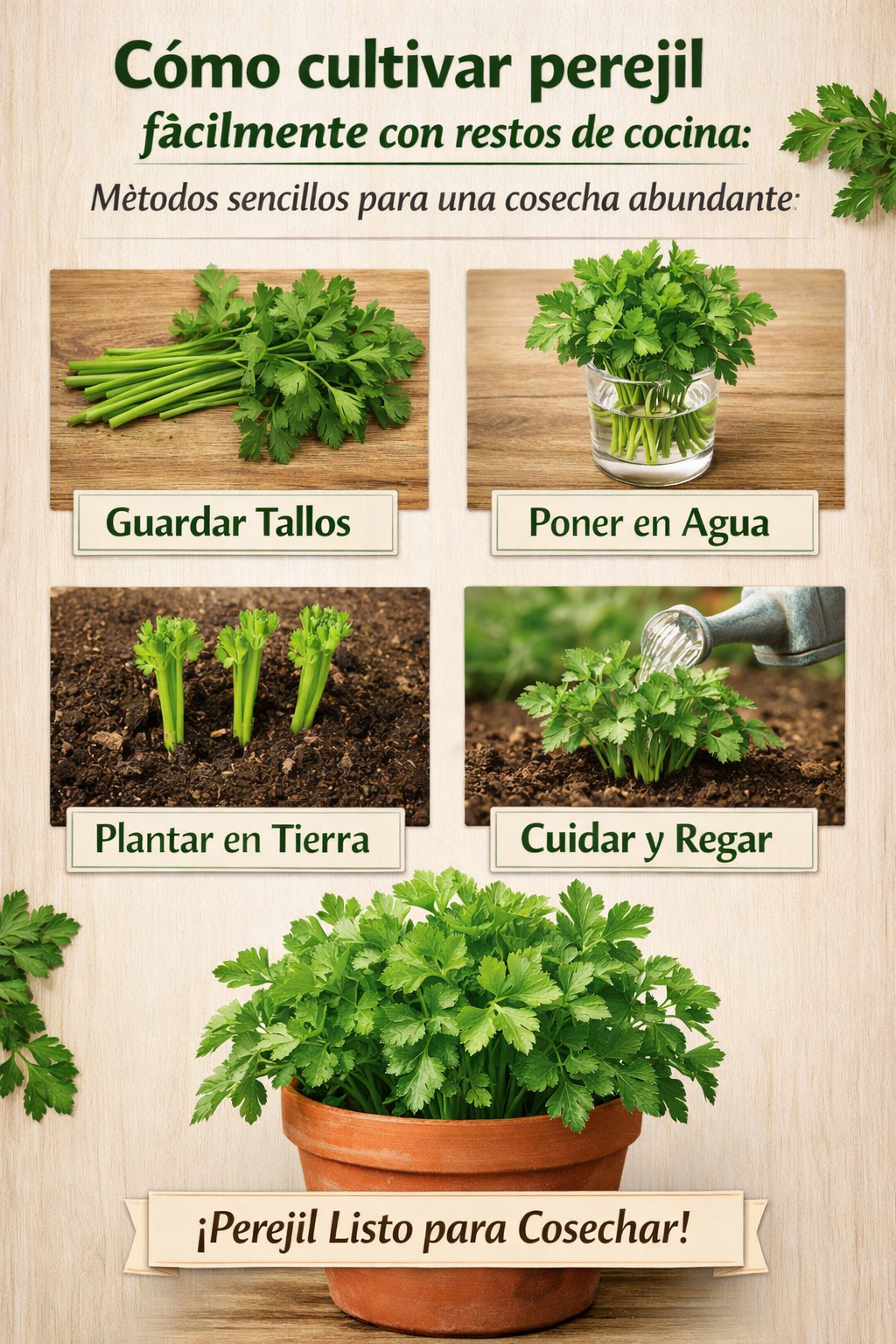 Cómo cultivar perejil fácilmente con restos de cocina: métodos sencillos para una cosecha abundante