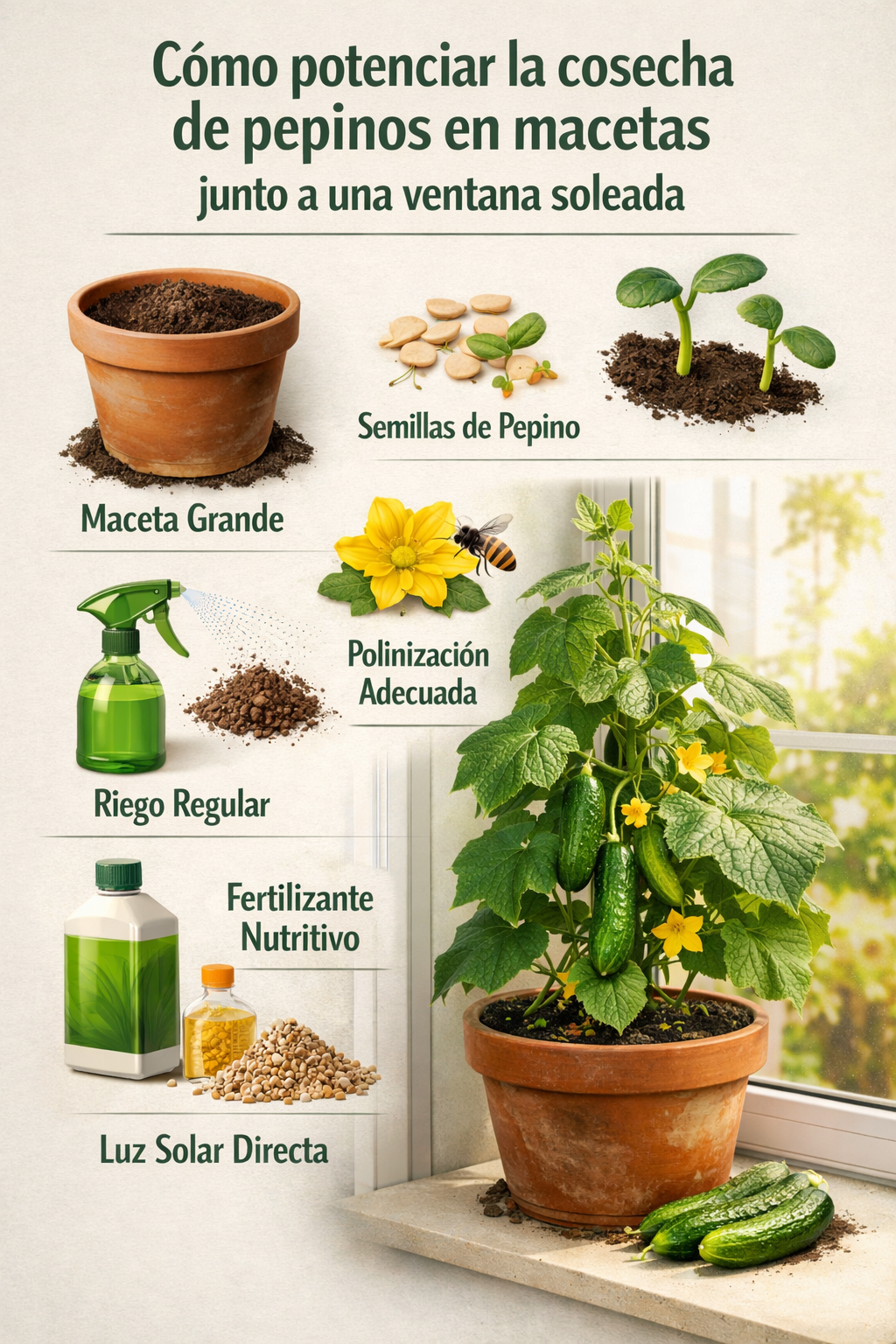 Cómo potenciar la cosecha de pepinos en macetas junto a una ventana soleada