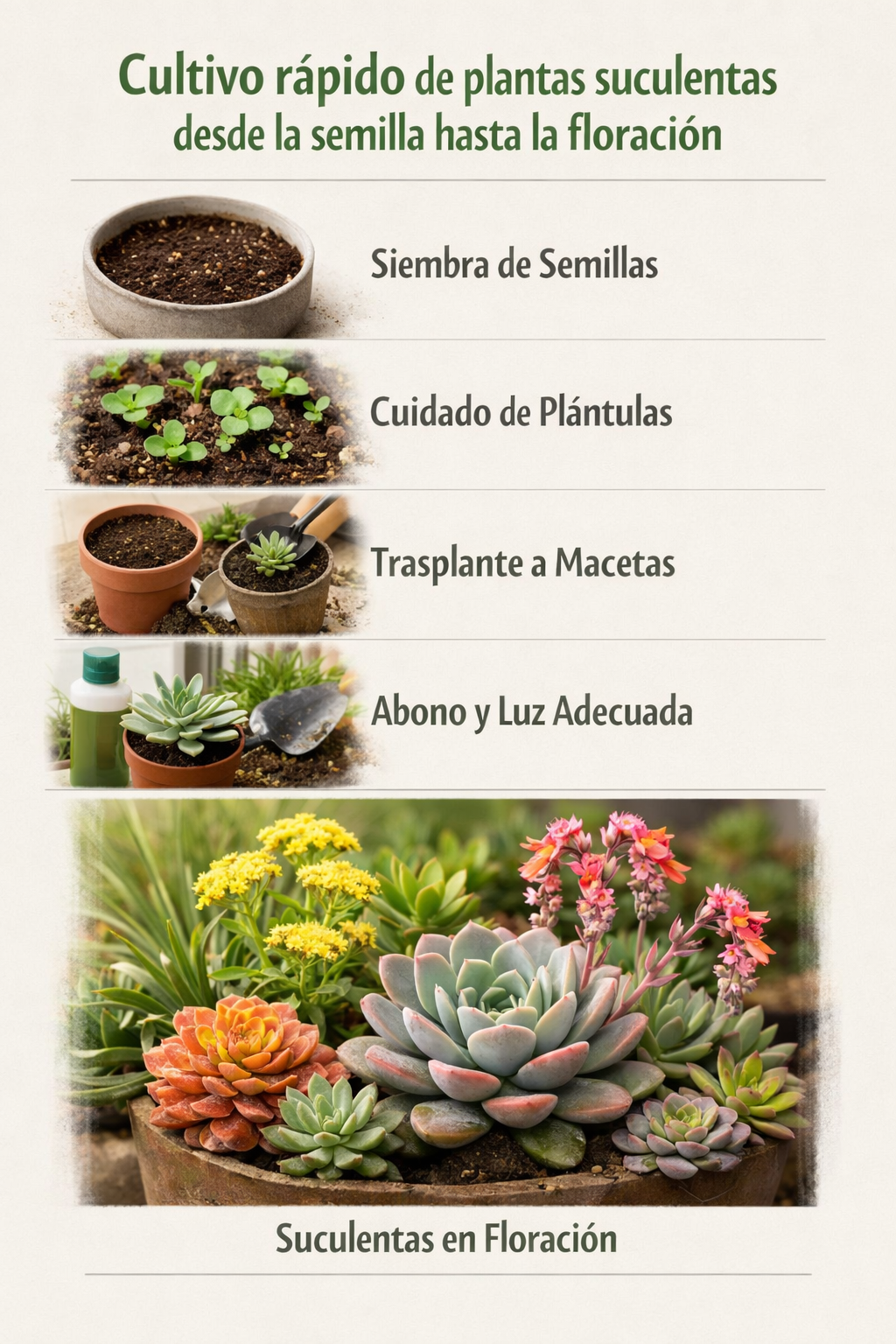Cultivo rápido de plantas suculentas desde la semilla hasta la floración