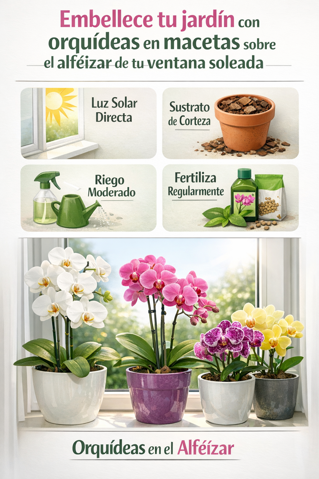 Embellece tu jardín con orquídeas en macetas sobre el alféizar de tu ventana soleada