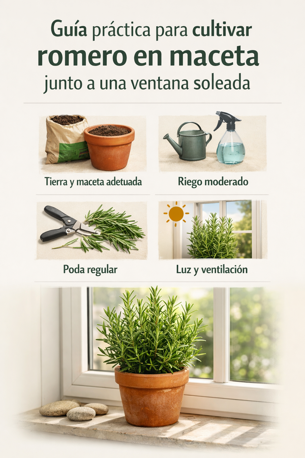 Guía práctica para cultivar romero en maceta junto a una ventana soleada