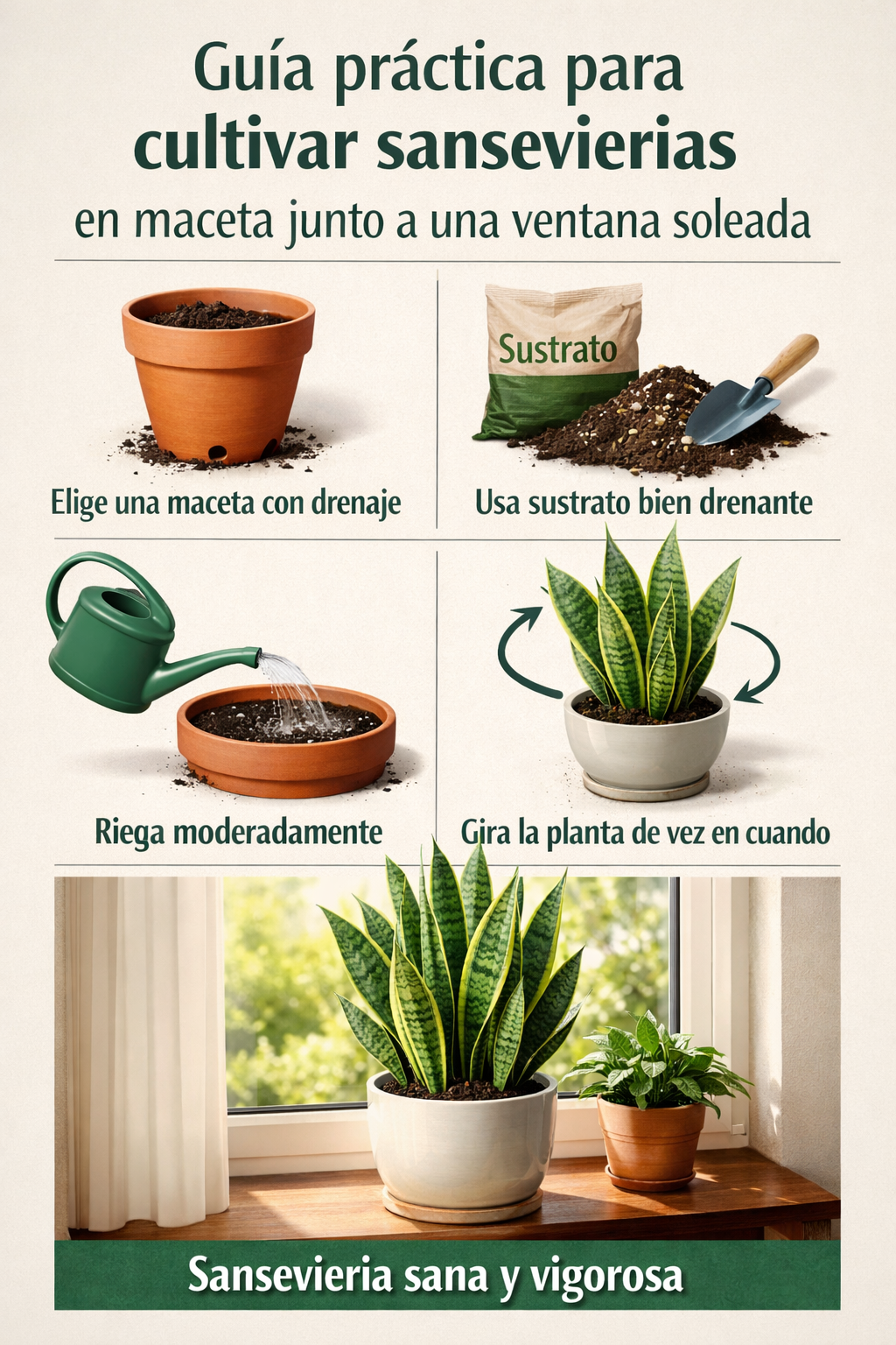 Guía práctica para cultivar sansevierias en maceta junto a una ventana soleada
