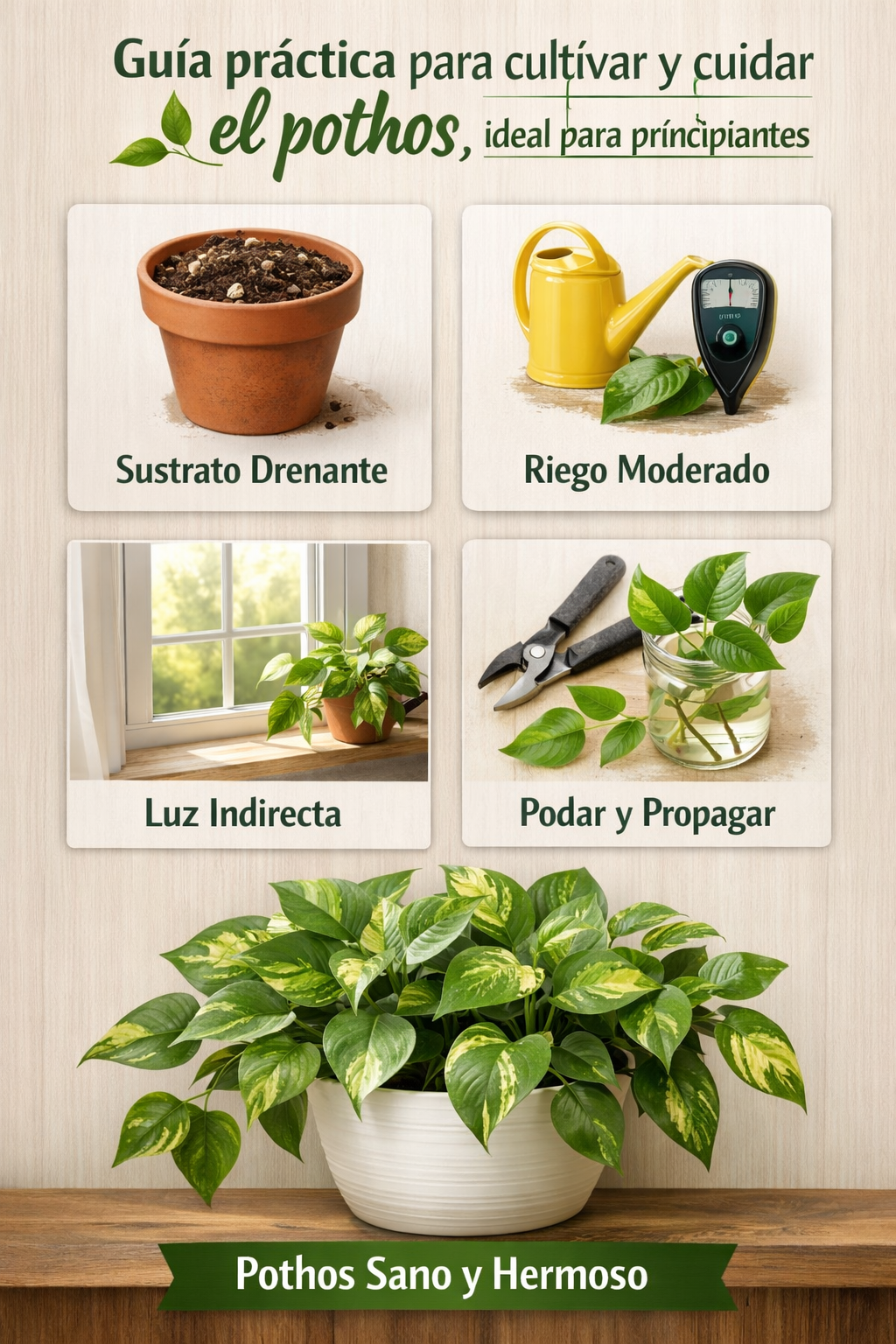 Guía práctica para cultivar y cuidar el pothos, ideal para principiantes