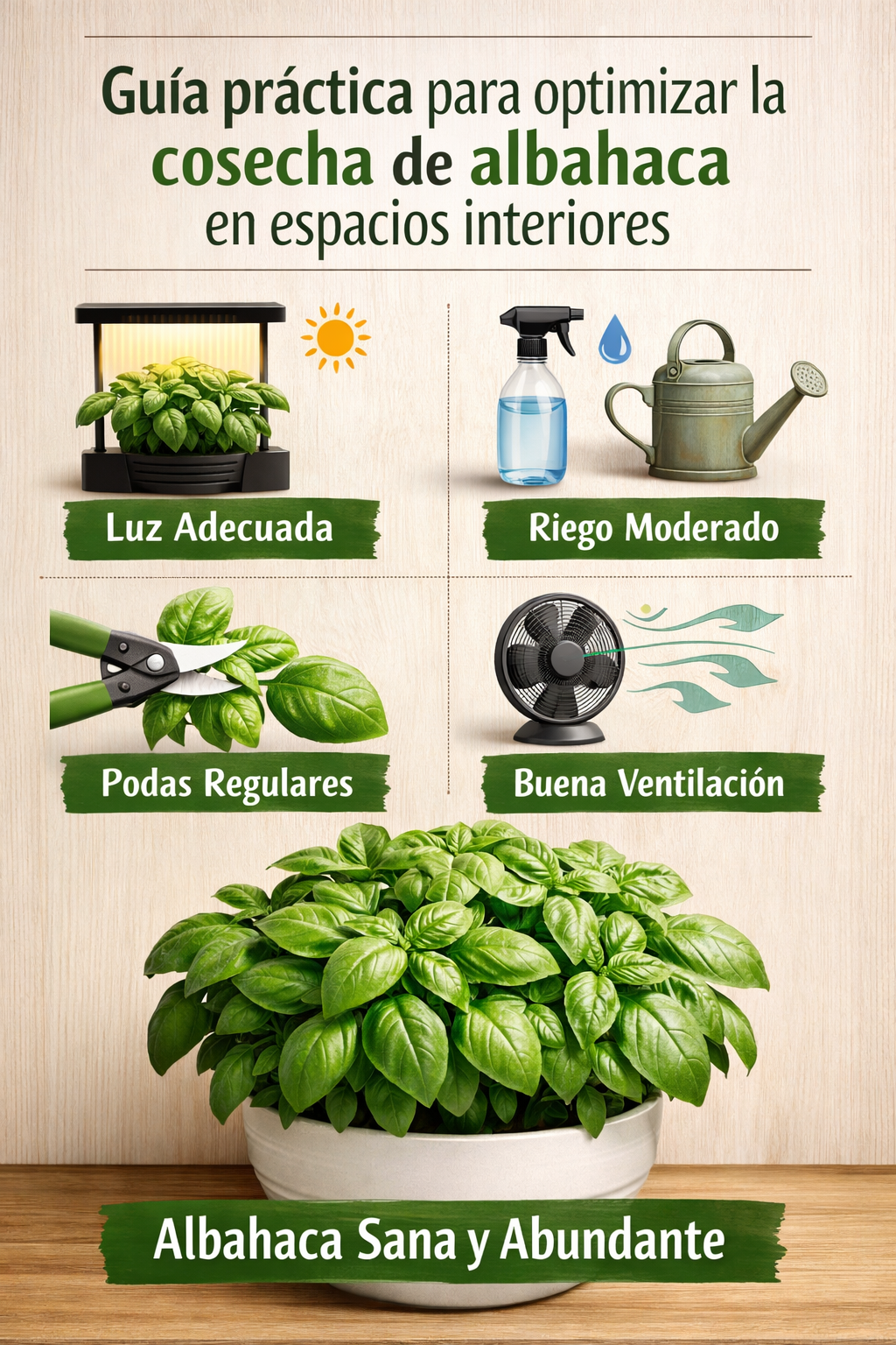 Guía práctica para optimizar la cosecha de albahaca en espacios interiores