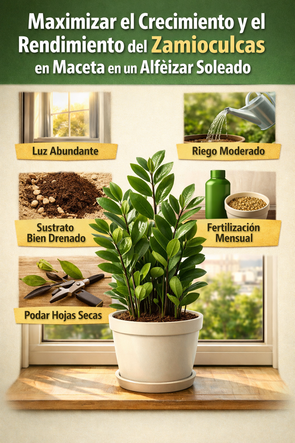 Maximizar el Crecimiento y el Rendimiento del Zamioculcas en Maceta en un Alféizar Soleado