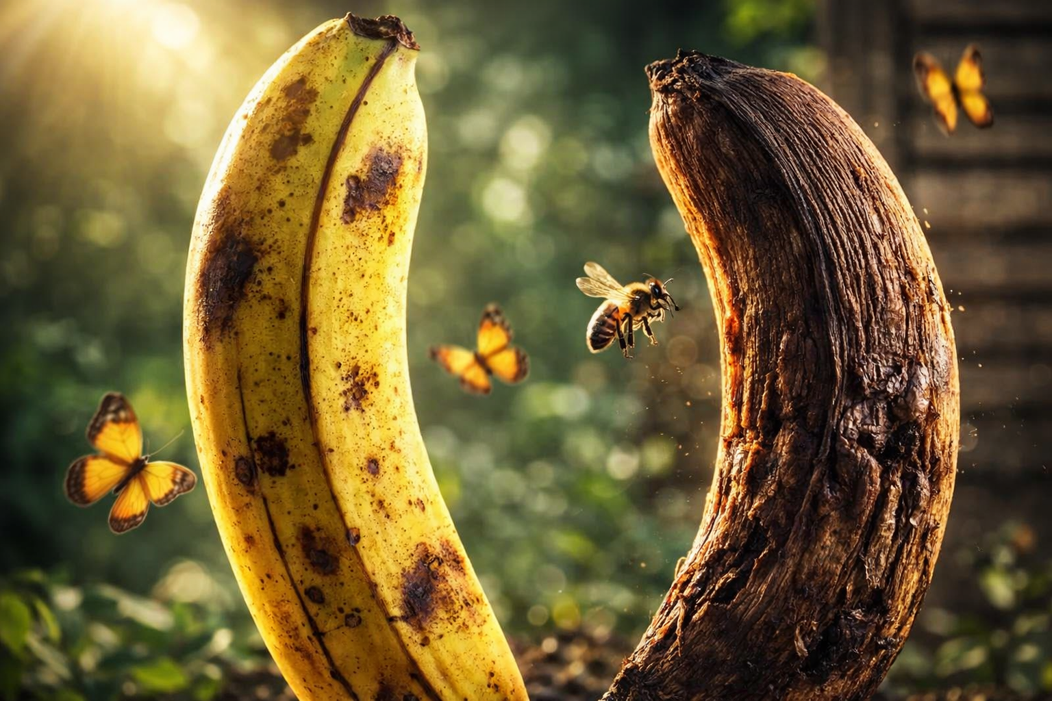 Mira qué pasa cuando cuelgas un plátano maduro en el jardín