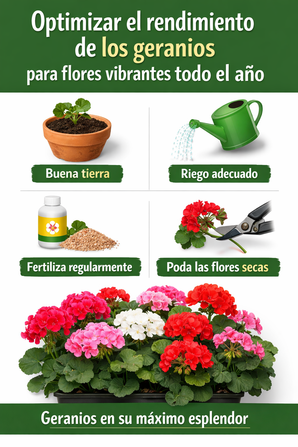 Optimizar el rendimiento de los geranios para flores vibrantes todo el año