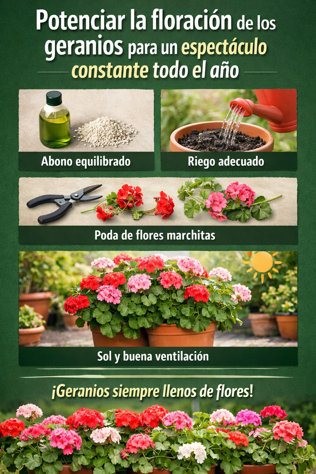 Potenciar la floración de los geranios para un espectáculo constante todo el año