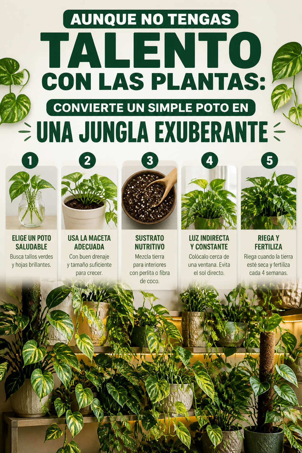 Aunque no tengas talento con las plantas: convierte un simple poto en una jungla exuberante