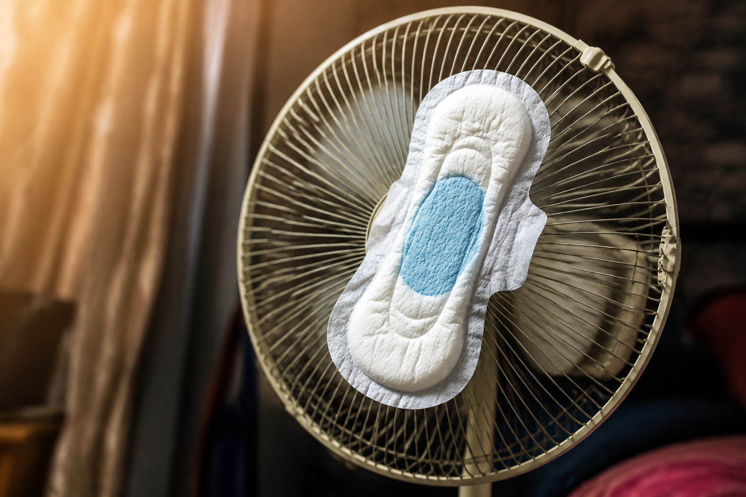 Colocar una toalla sanitaria en un ventilador: un truco poco conocido pero útil