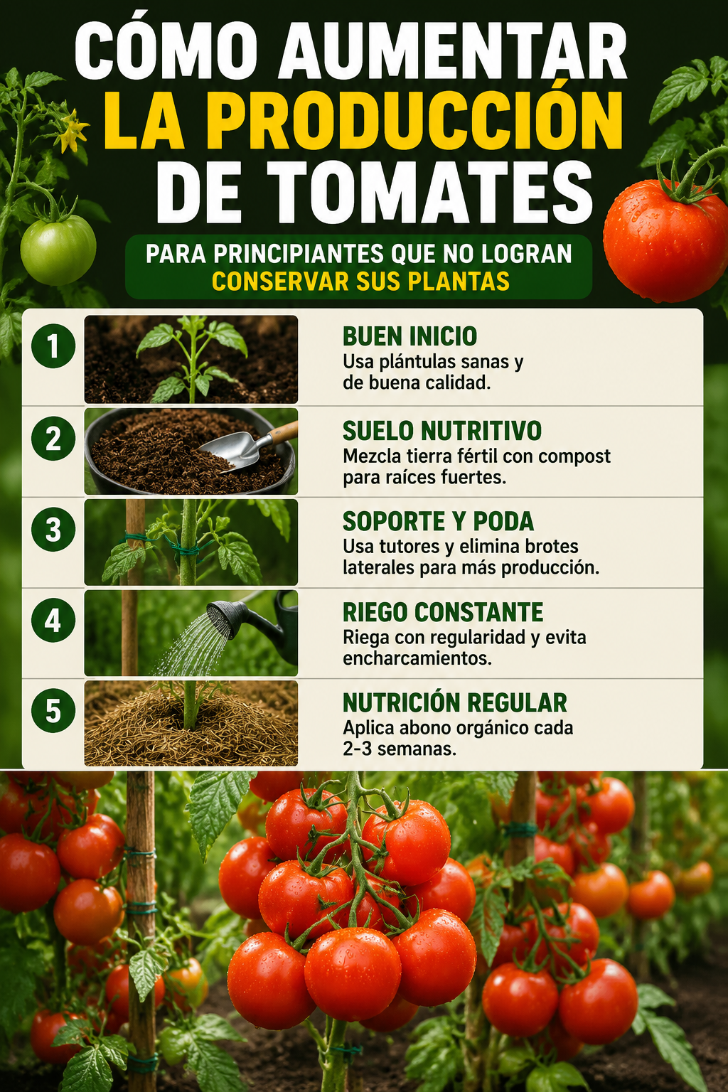 Cómo aumentar la producción de tomates para principiantes que no logran conservar sus plantas
