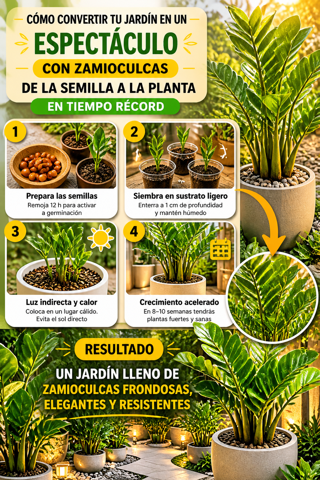 Cómo convertir tu jardín en un espectáculo con zamioculcas, de la semilla a la planta en tiempo récord