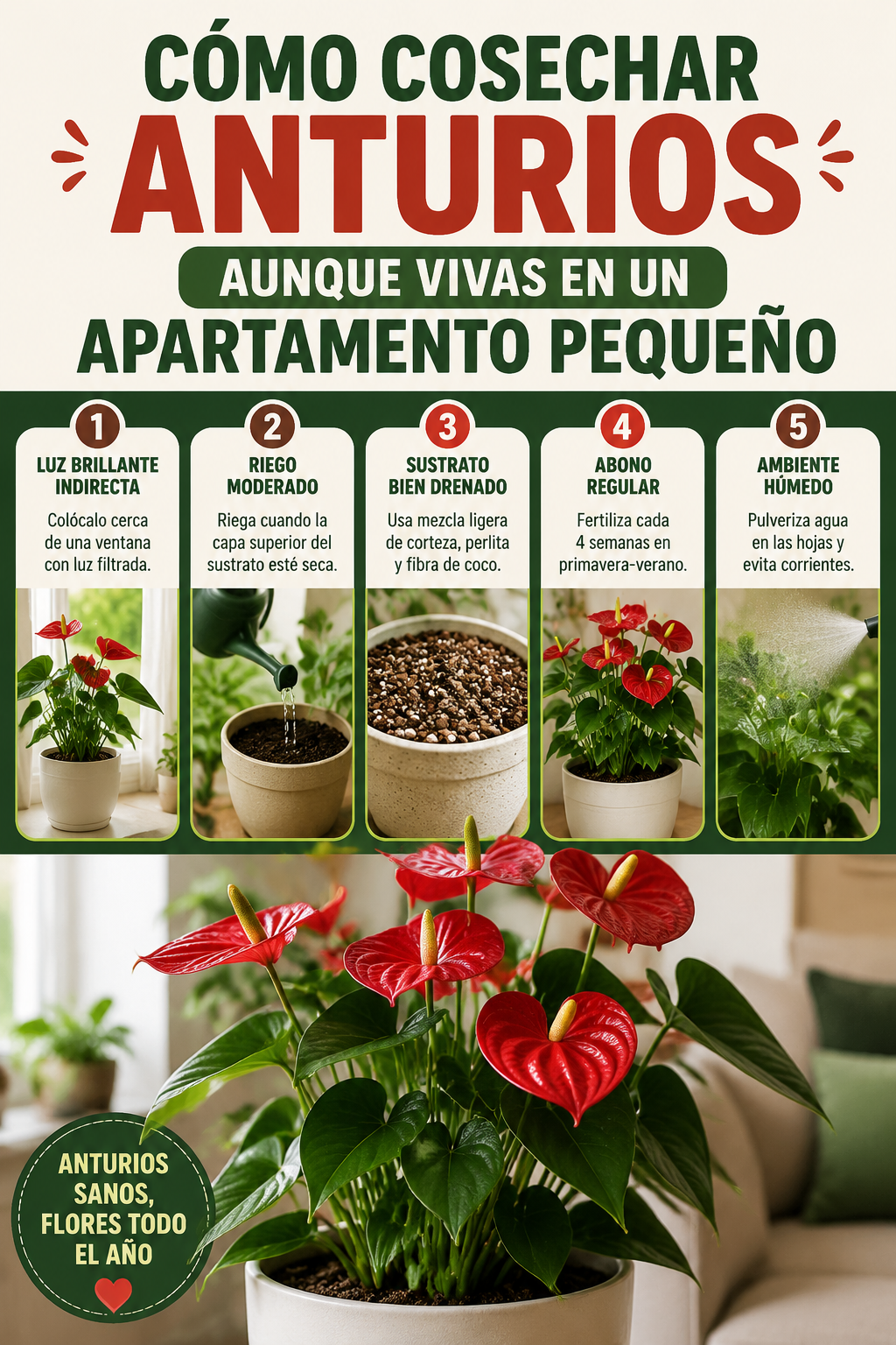 Cómo cosechar anturios aunque vivas en un apartamento pequeño