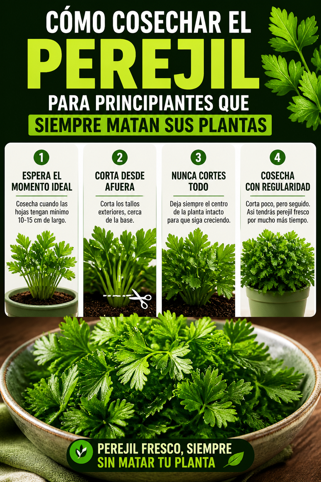 Cómo cosechar el perejil para principiantes que siempre matan sus plantas