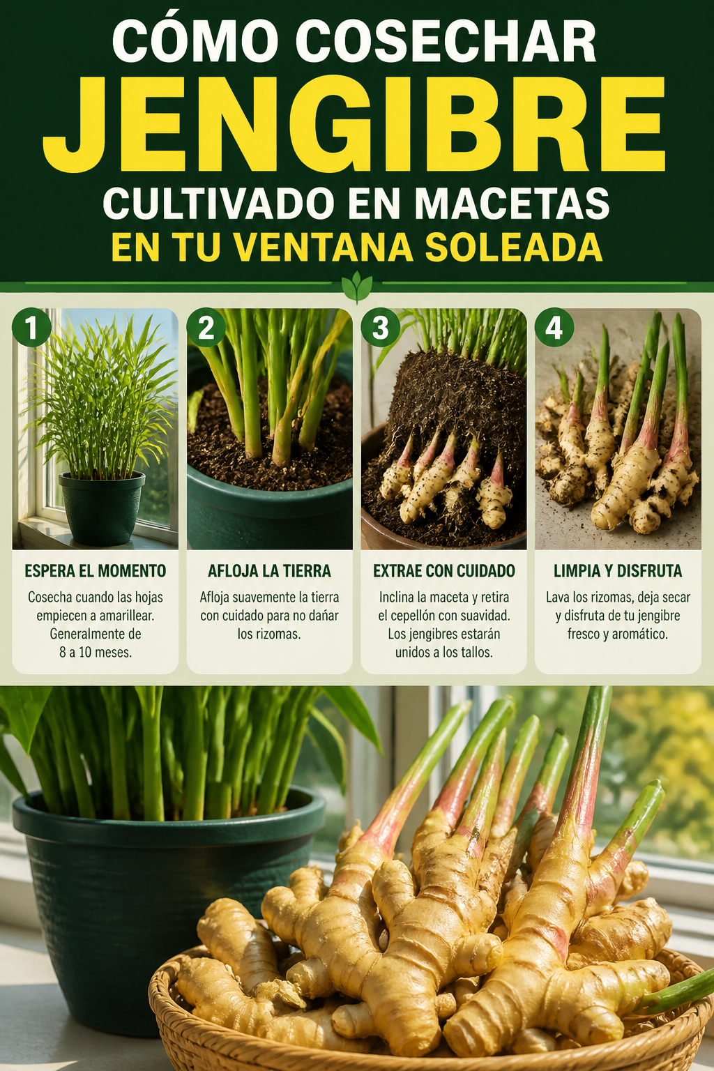 Cómo cosechar jengibre cultivado en macetas en tu ventana soleada
