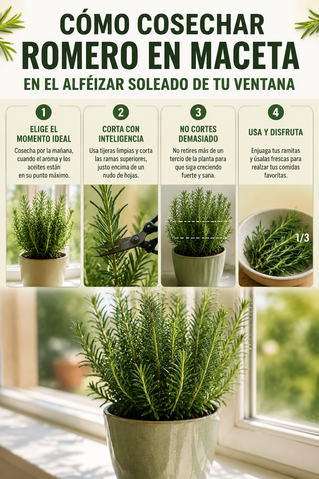 Cómo cosechar romero en maceta en el alféizar soleado de tu ventana