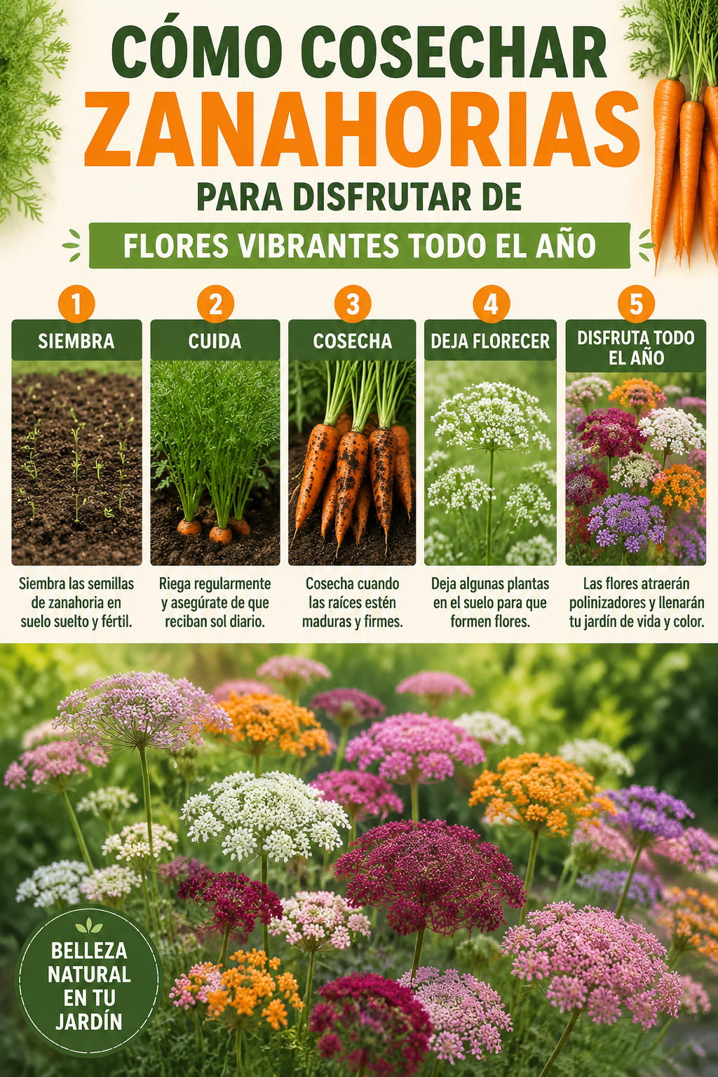 Cómo cosechar zanahorias para disfrutar de flores vibrantes todo el año