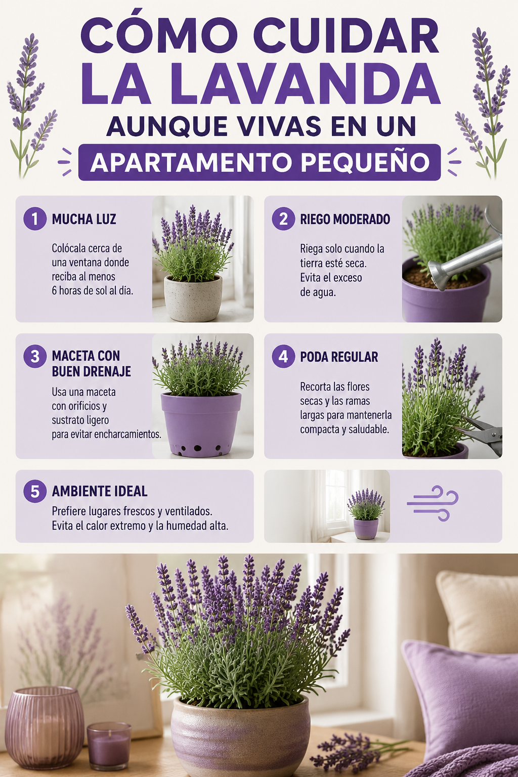 Cómo cuidar la lavanda aunque vivas en un apartamento pequeño