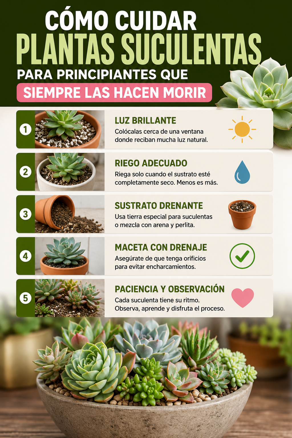 Cómo cuidar plantas suculentas para principiantes que siempre las hacen morir