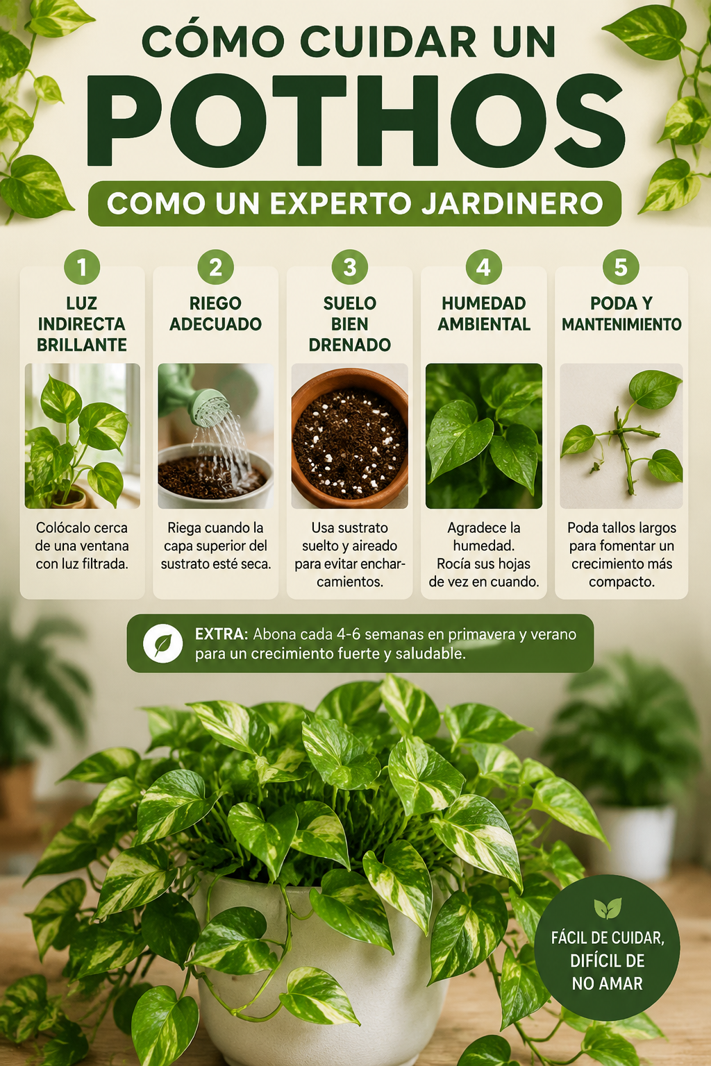 Cómo cuidar un pothos como un experto jardinero