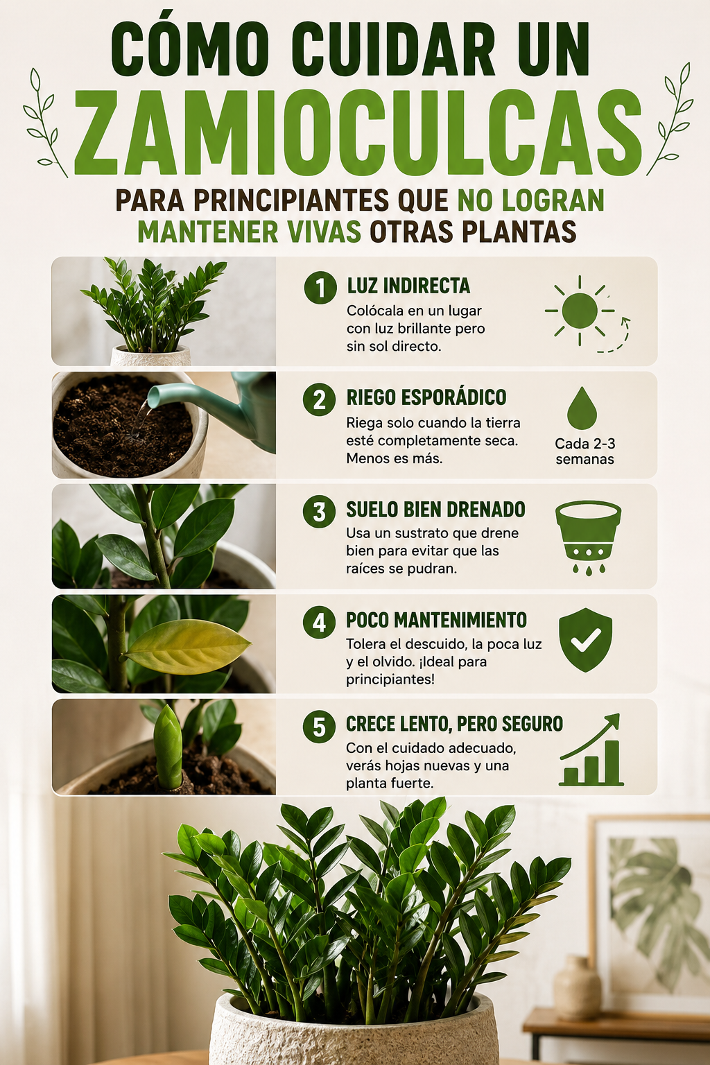 Cómo cuidar un zamioculcas para principiantes que no logran mantener vivas otras plantas