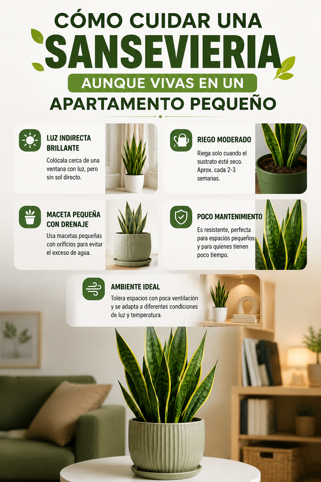 Cómo cuidar una sansevieria aunque vivas en un apartamento pequeño