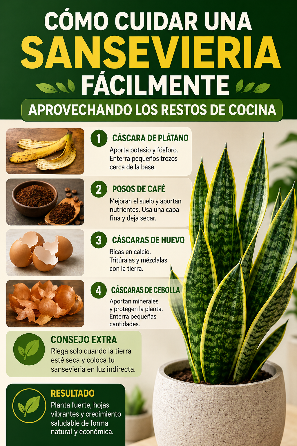 Cómo cuidar una sansevieria fácilmente aprovechando los restos de cocina
