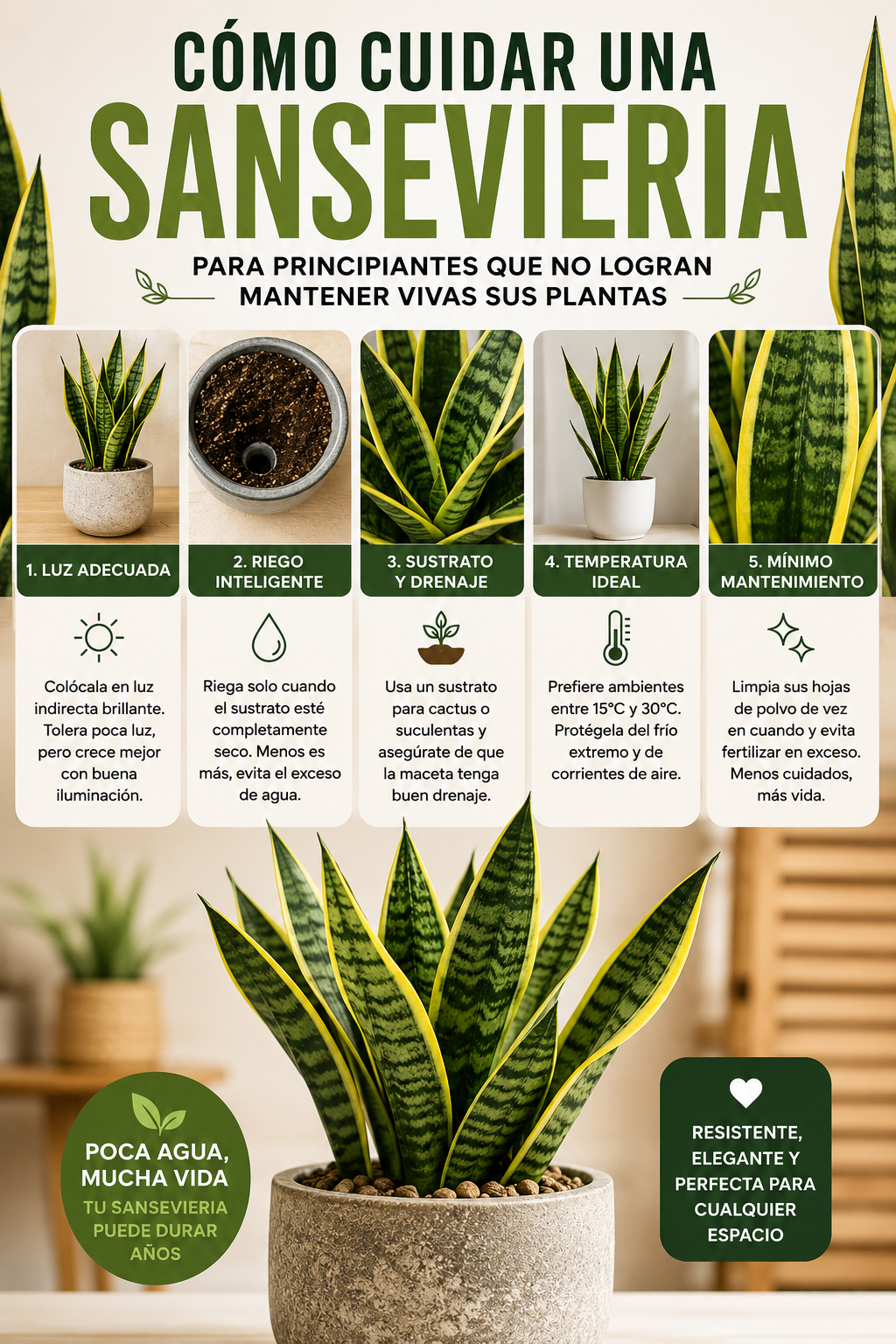 Cómo cuidar una sansevieria para principiantes que no logran mantener vivas sus plantas