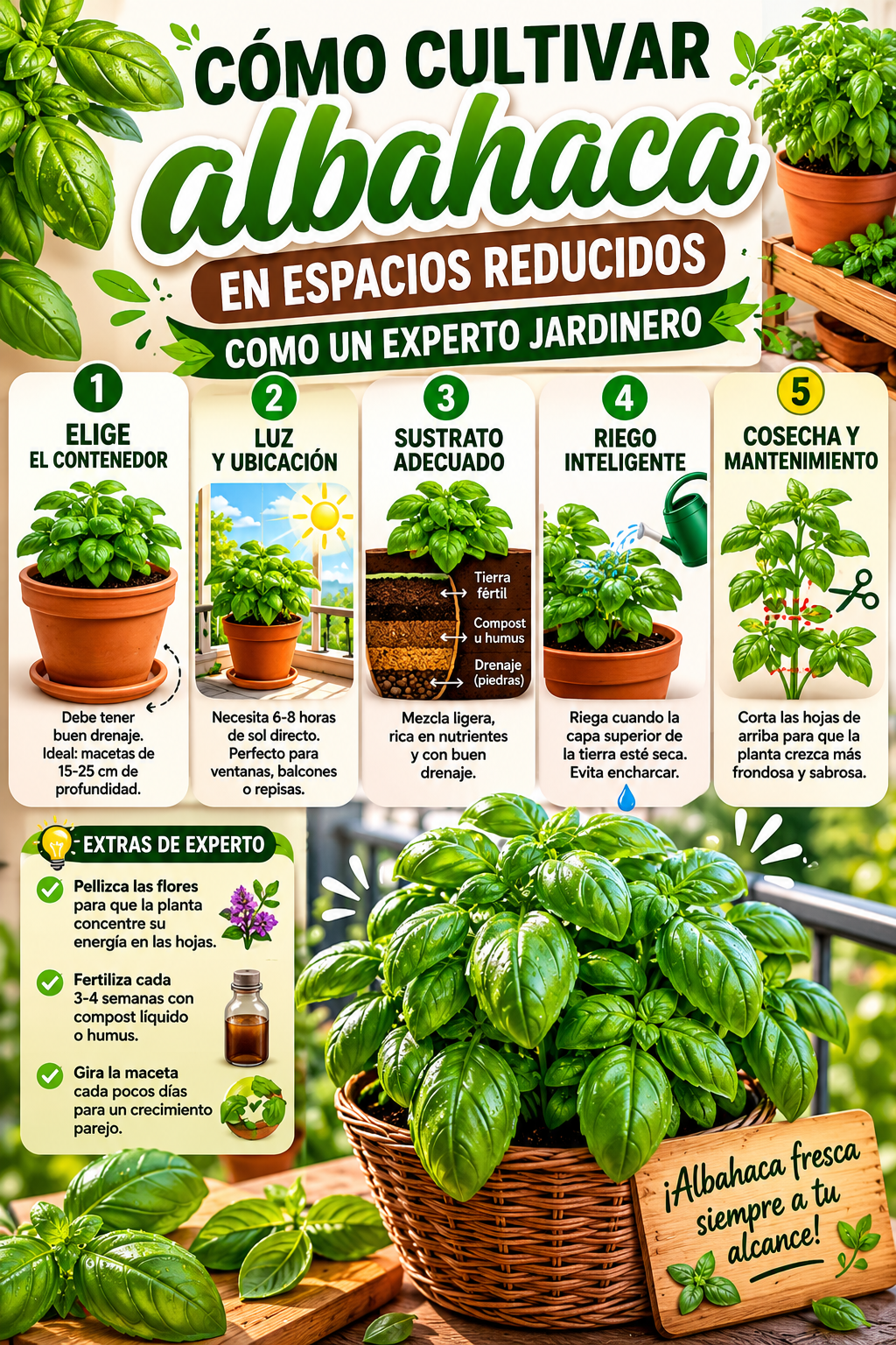 Cómo cultivar albahaca en espacios reducidos como un experto jardinero