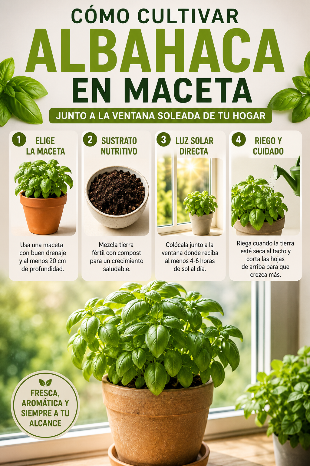Cómo cultivar albahaca en maceta junto a la ventana soleada de tu hogar