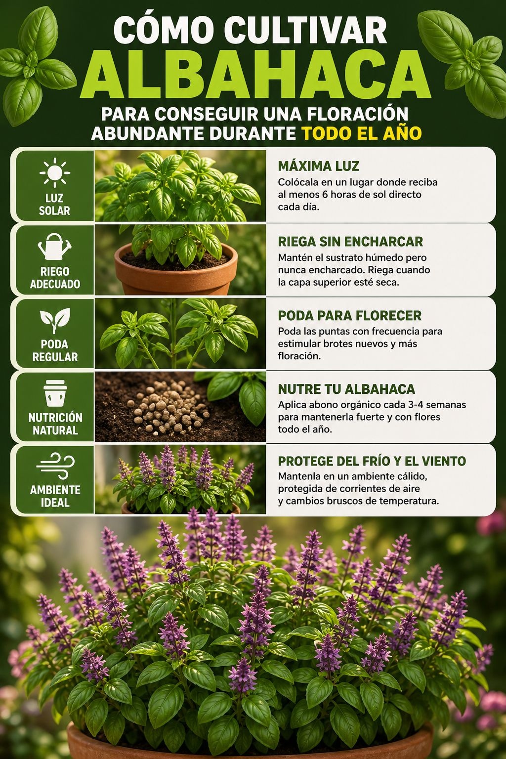Cómo cultivar albahaca para conseguir una floración abundante durante todo el año