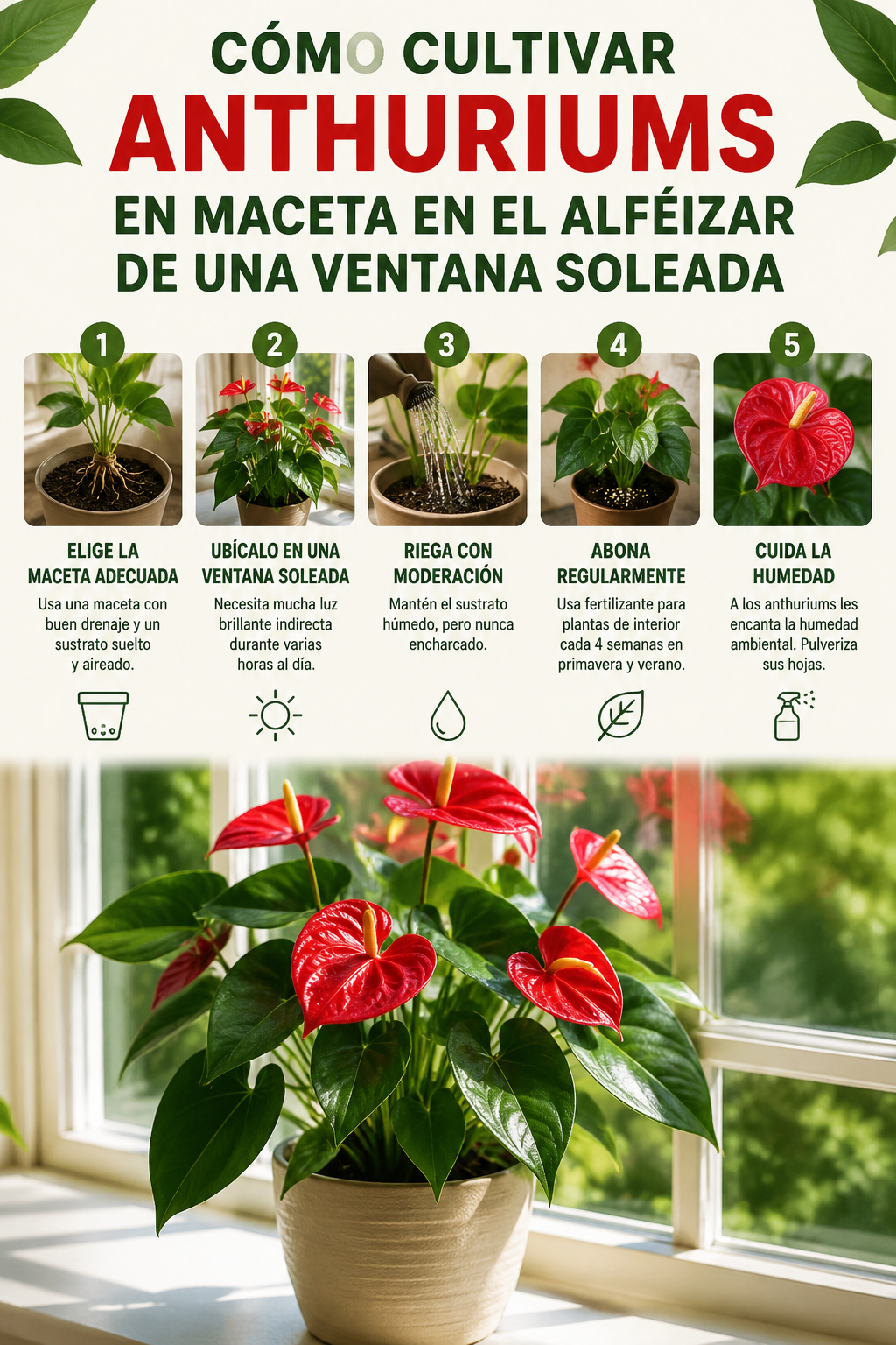 Cómo cultivar anthuriums en maceta en el alféizar de una ventana soleada