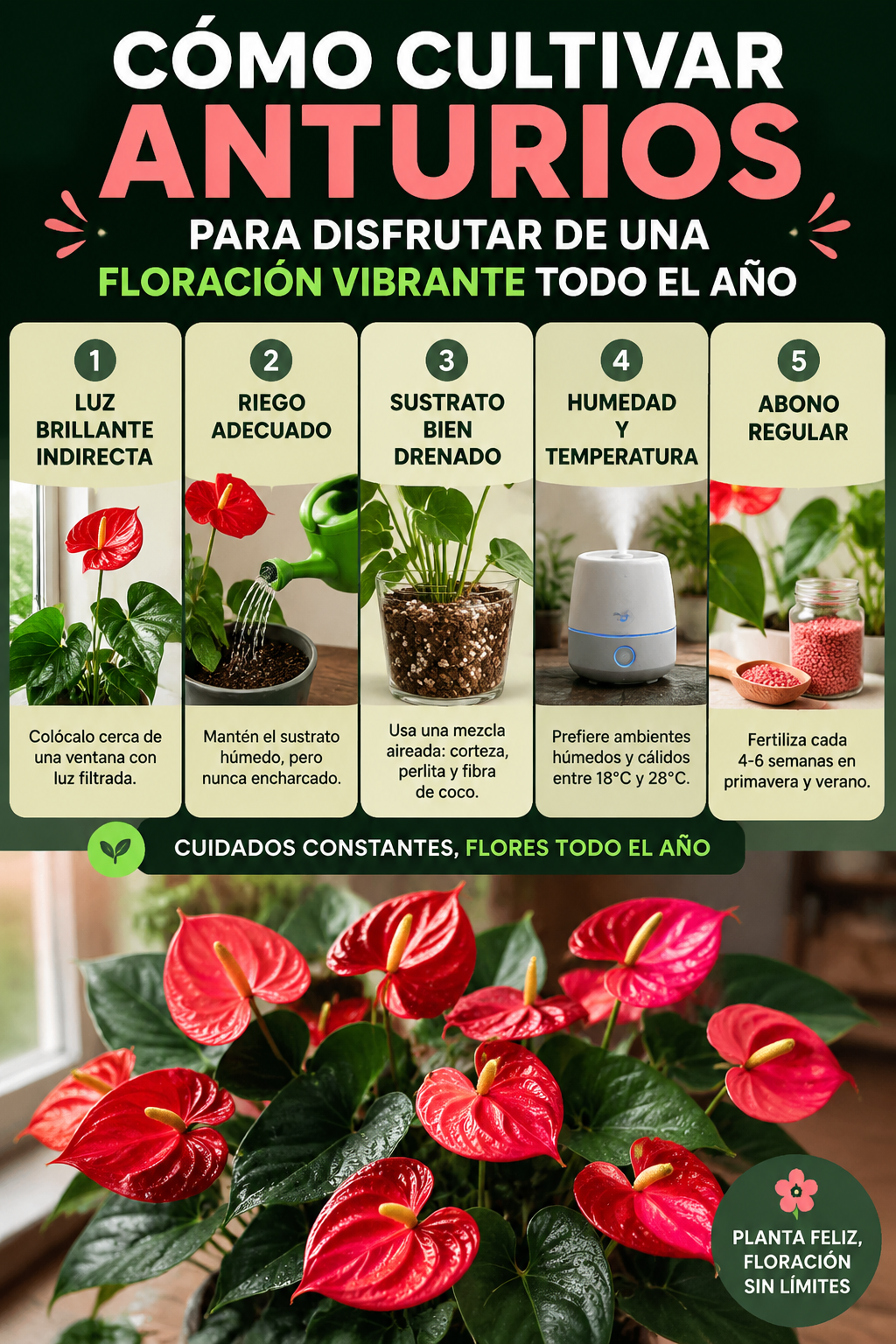 Cómo cultivar anturios para disfrutar de una floración vibrante todo el año