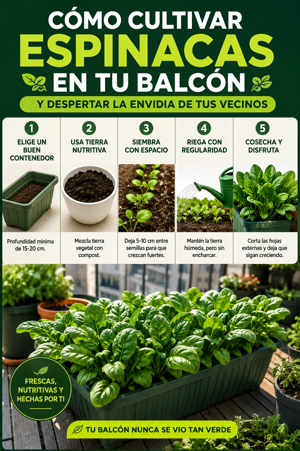 Cómo cultivar espinacas en tu balcón y despertar la envidia de tus vecinos