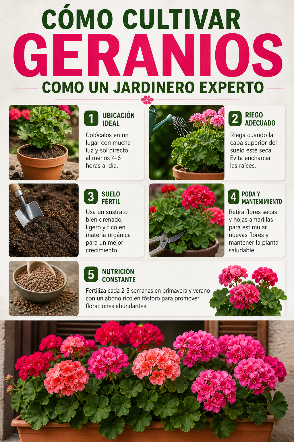 Cómo cultivar geranios como un jardinero experto