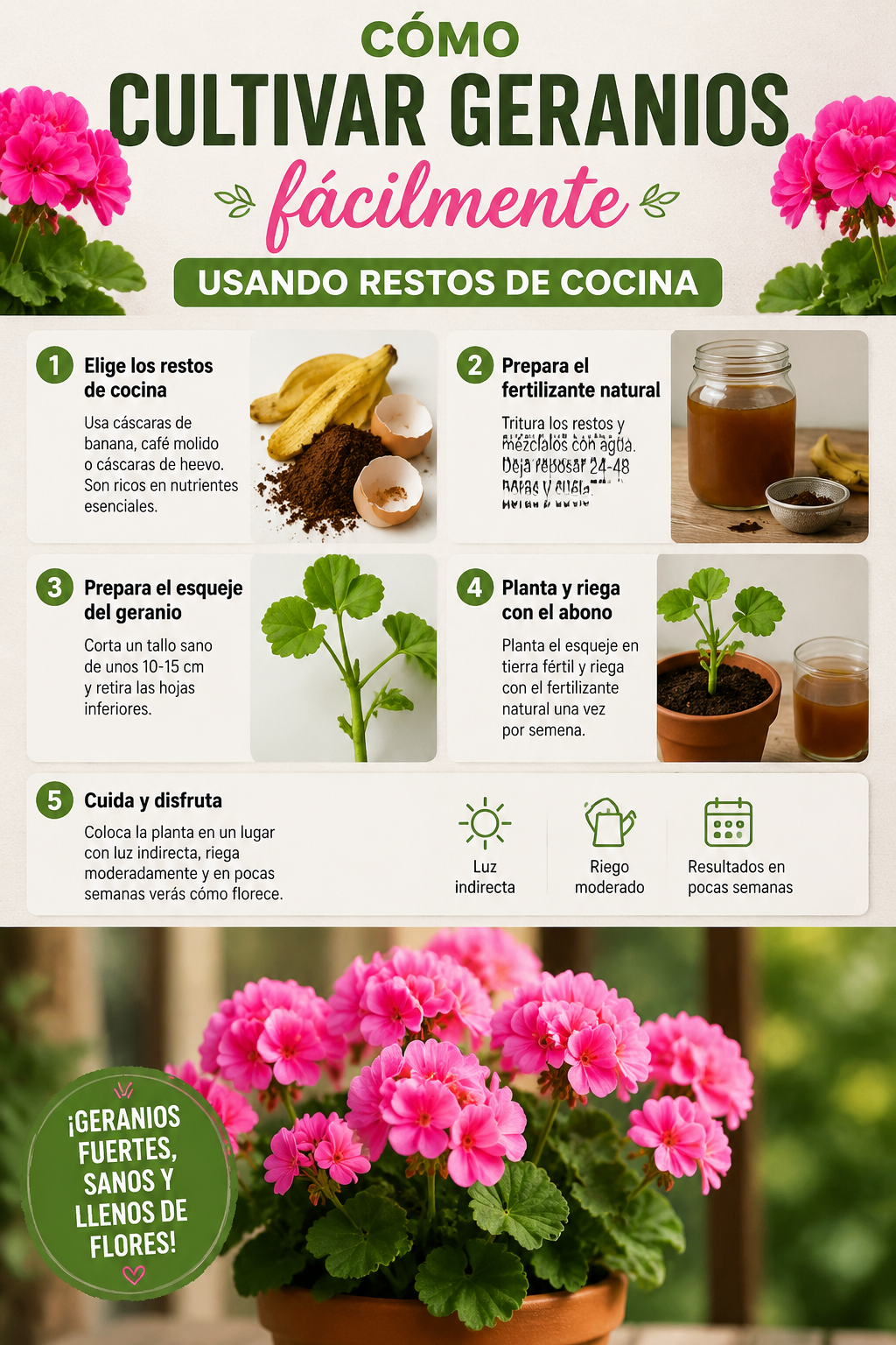 Cómo cultivar geranios fácilmente usando restos de cocina
