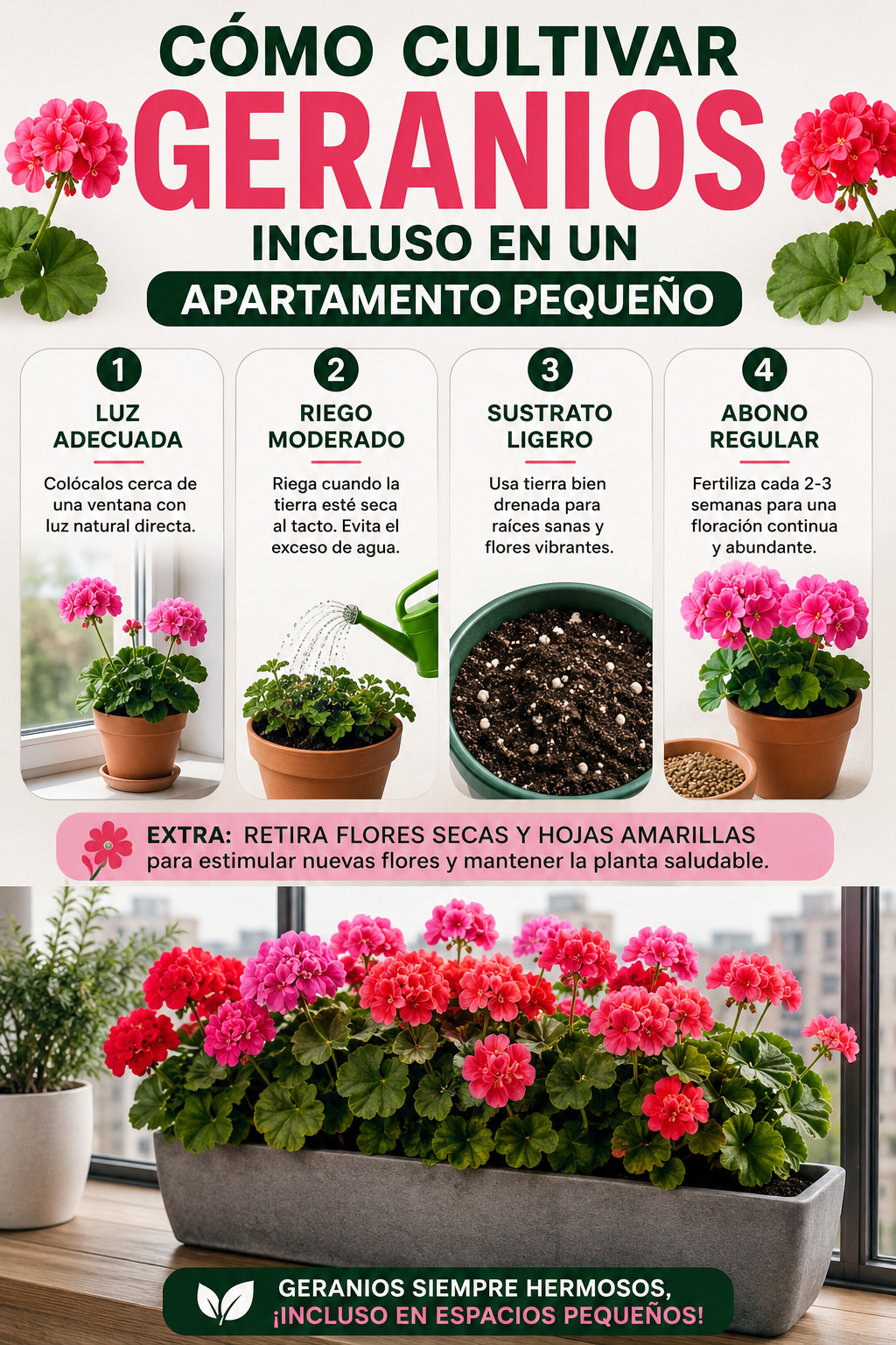 Cómo cultivar geranios incluso en un apartamento pequeño