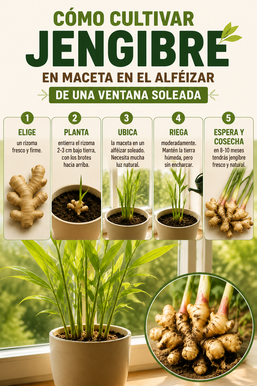 Cómo cultivar jengibre en maceta en el alféizar de una ventana soleada