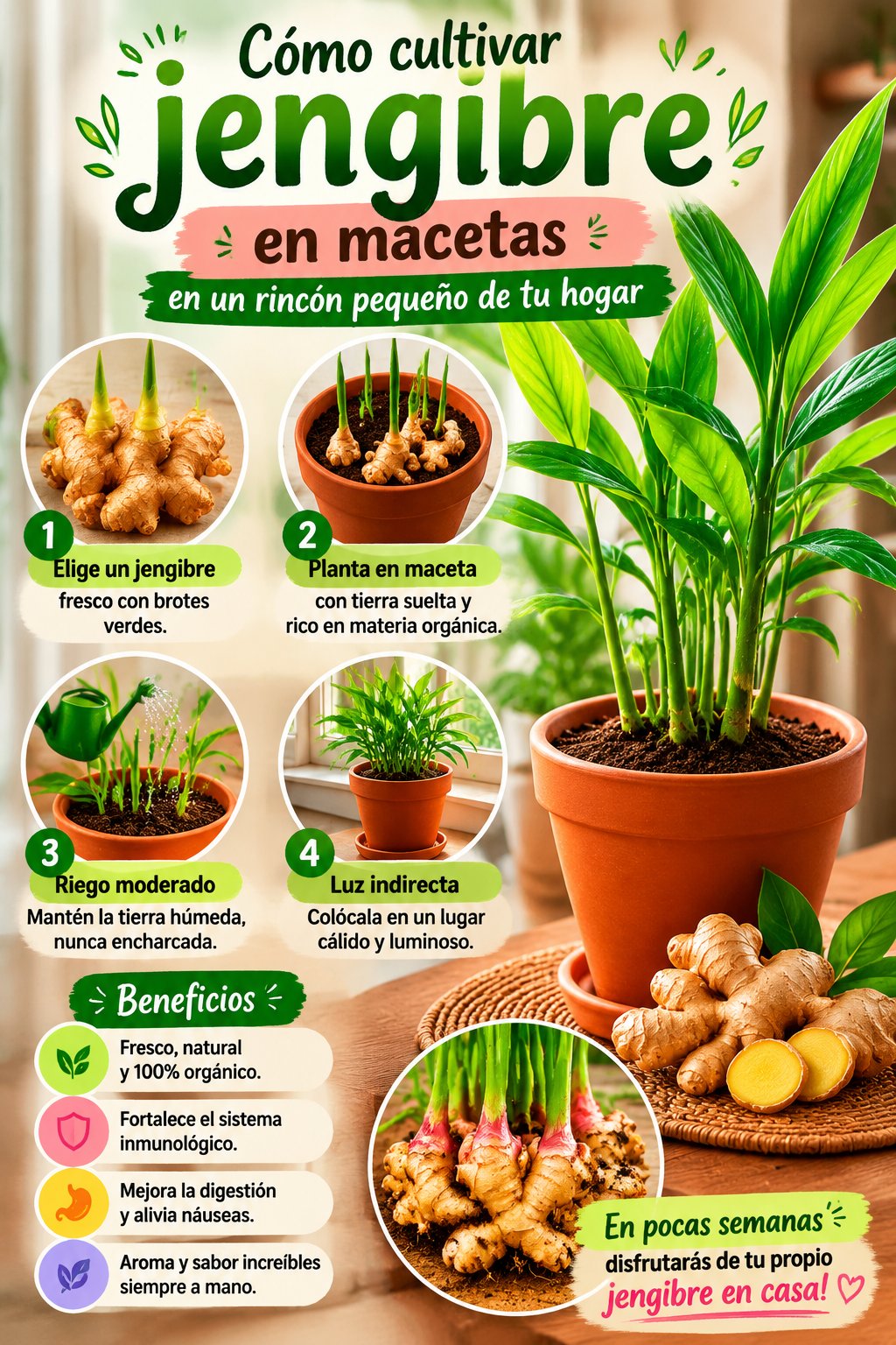 Cómo cultivar jengibre en macetas en un rincón pequeño de tu hogar
